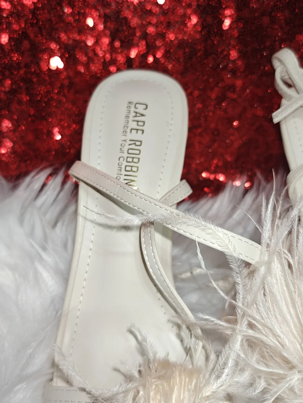 Cape Robbin Ivory Feather Thong Heels